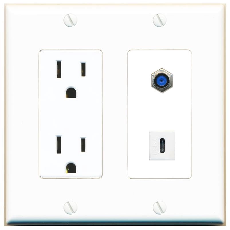 RiteAV 15 Amp Power Outlet and F81 USBC Wall Plate Decorative [White]