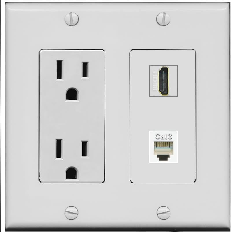 RiteAV 15 Amp Power Outlet and HDMI Phone Wall Plate [Gray]