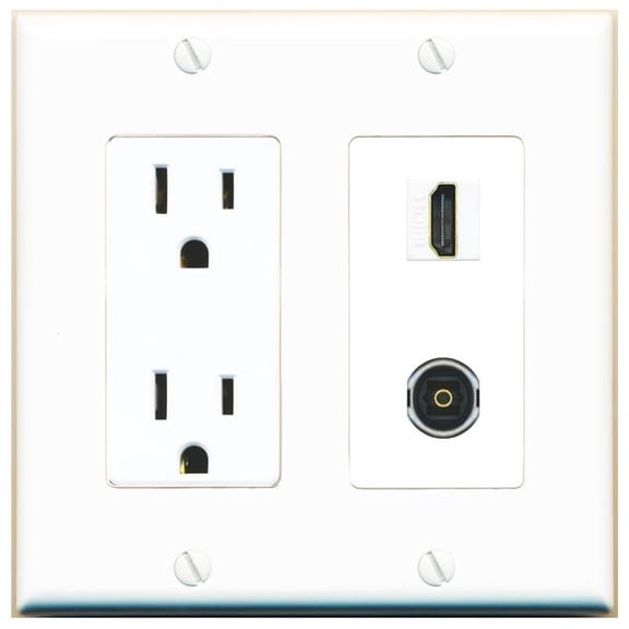 RiteAV 15 Amp Power Outlet and HDMI TOSLINK Wall Plate Decorative [White]