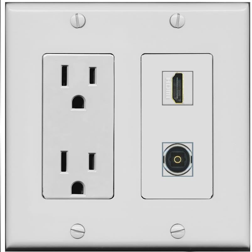 RiteAV 15 Amp Power Outlet and HDMI TOSLINK Wall Plate [Gray]
