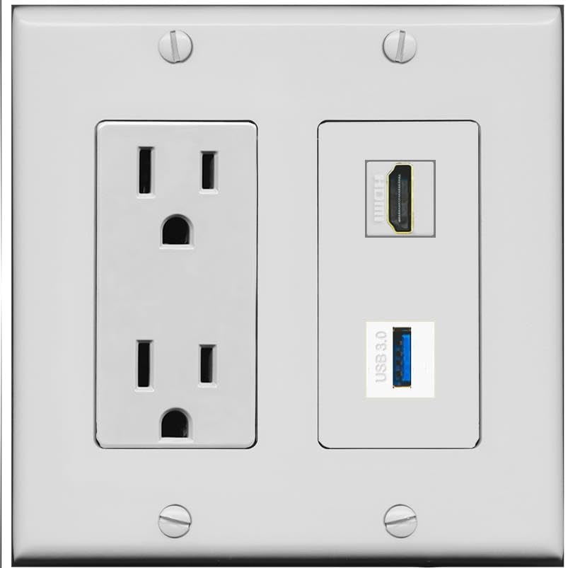 RiteAV 15 Amp Power Outlet and HDMI USB-3 Wall Plate [Gray]