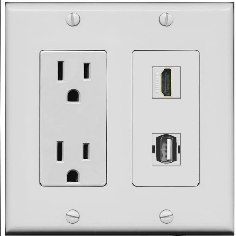 RiteAV 15 Amp Power Outlet and HDMI USB2 Wall Plate [Gray]