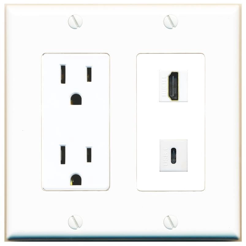 RiteAV 15 Amp Power Outlet and HDMI USBC Wall Plate Decorative [White]