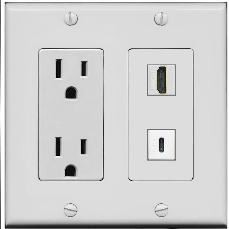 RiteAV 15 Amp Power Outlet and HDMI USBC Wall Plate [Gray]