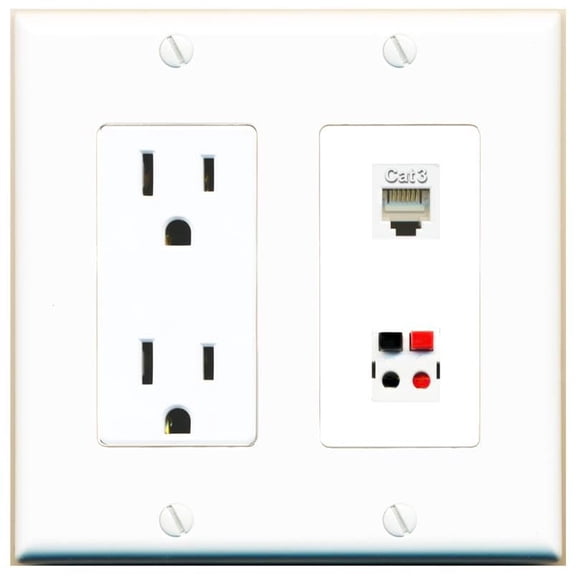 RiteAV 15 Amp Power Outlet and Phone Speaker Wall Plate Decorative [White]