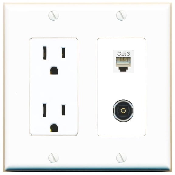 RiteAV 15 Amp Power Outlet and Phone TOSLINK Wall Plate Decorative [White]