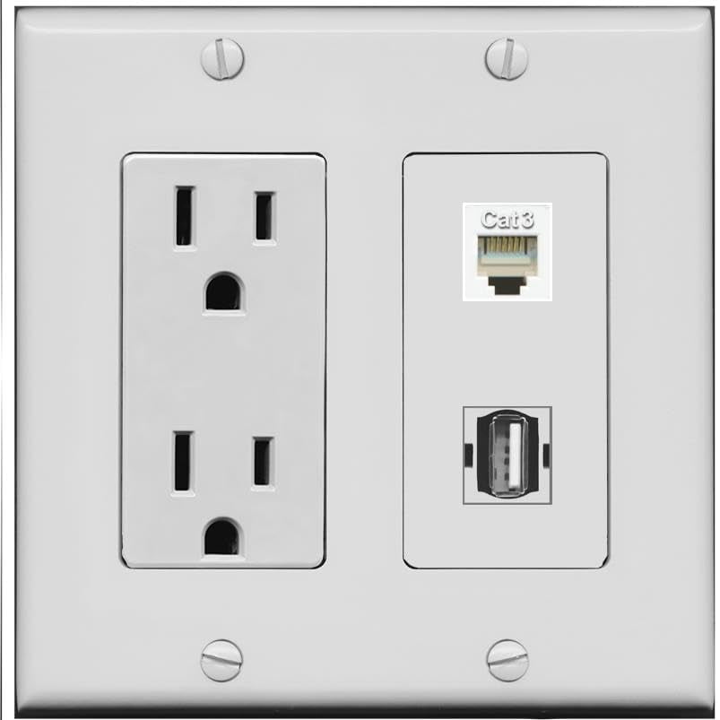 RiteAV 15 Amp Power Outlet and Phone USB2 Wall Plate [Gray]