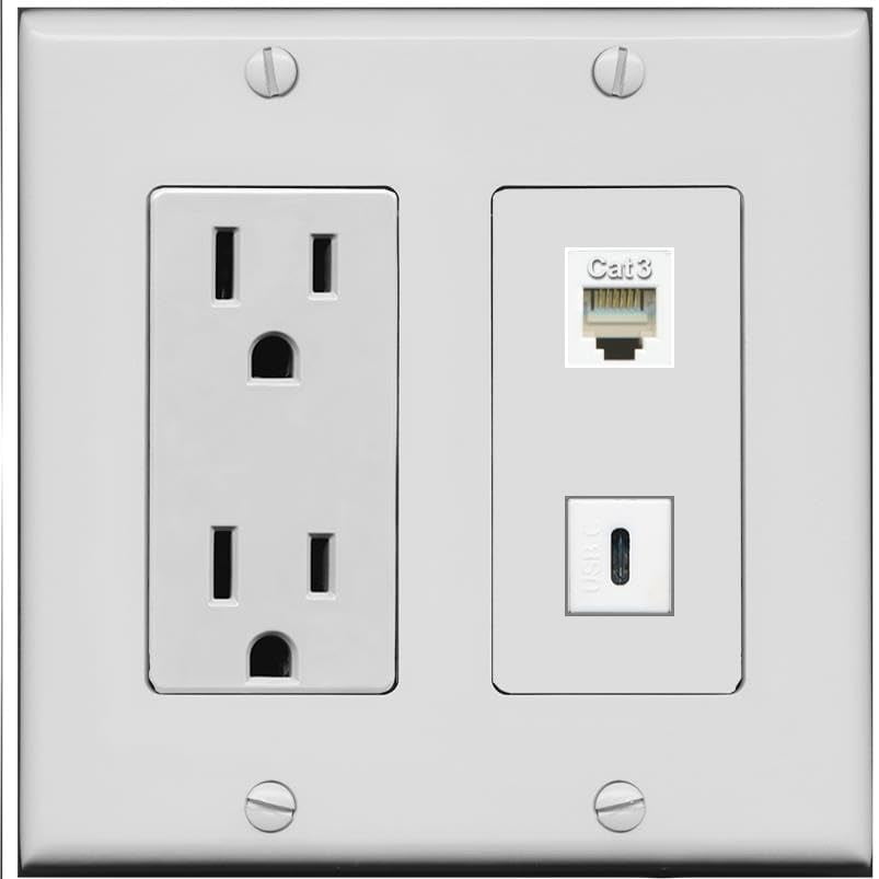 RiteAV 15 Amp Power Outlet and Phone USBC Wall Plate [Gray]