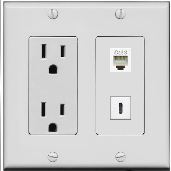 RiteAV 15 Amp Power Outlet and Phone USBC Wall Plate [Gray]