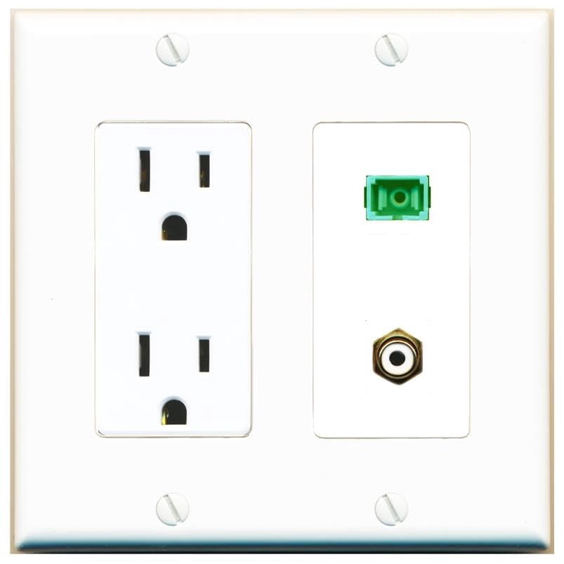 RiteAV 15 Amp Power Outlet and RCA-White SC-APC-SX Wall Plate Decorative [White]