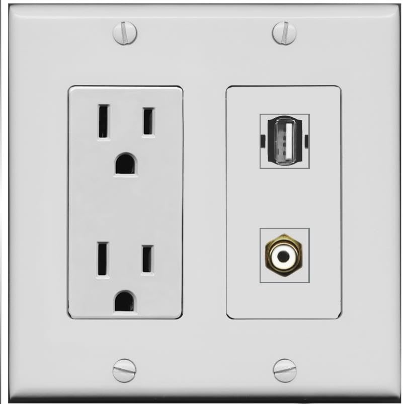 RiteAV 15 Amp Power Outlet and RCA-White USB2 Wall Plate [Gray]