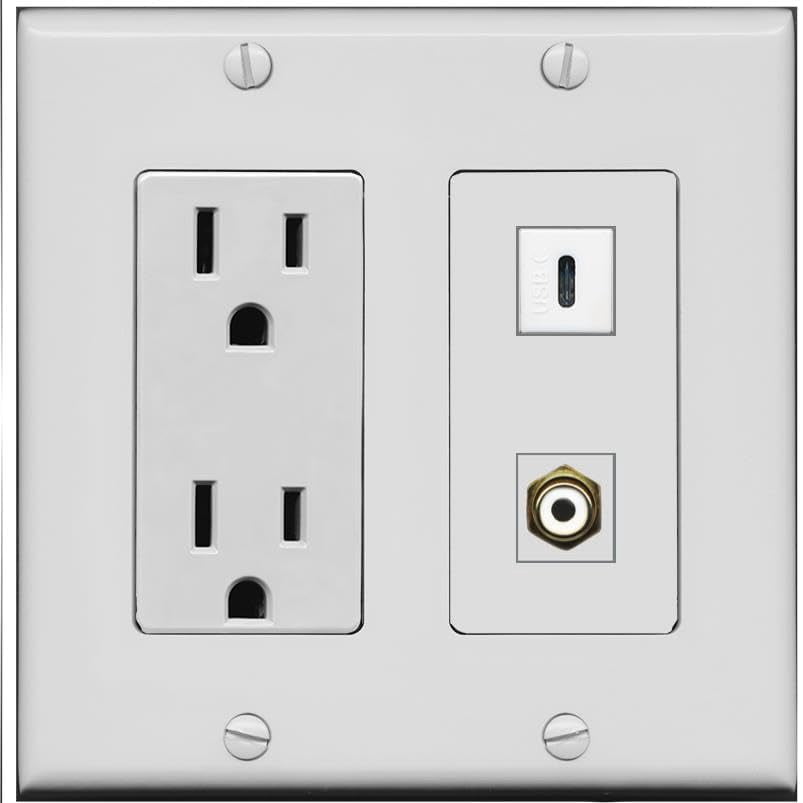 RiteAV 15 Amp Power Outlet and RCA-White USBC Wall Plate [Gray]