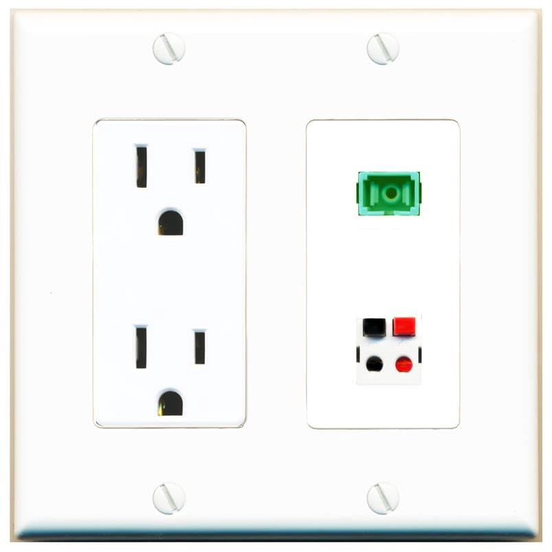 RiteAV 15 Amp Power Outlet and SC-APC-SX Speaker Wall Plate Decorative [White]