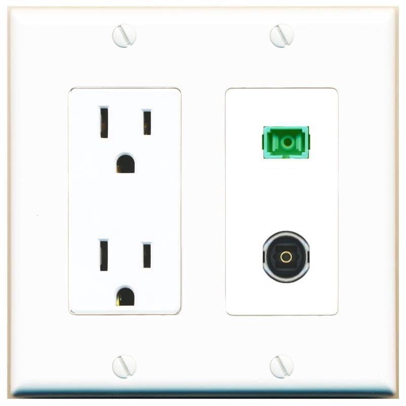 RiteAV 15 Amp Power Outlet and SC-APC-SX TOSLINK Wall Plate Decorative [White]