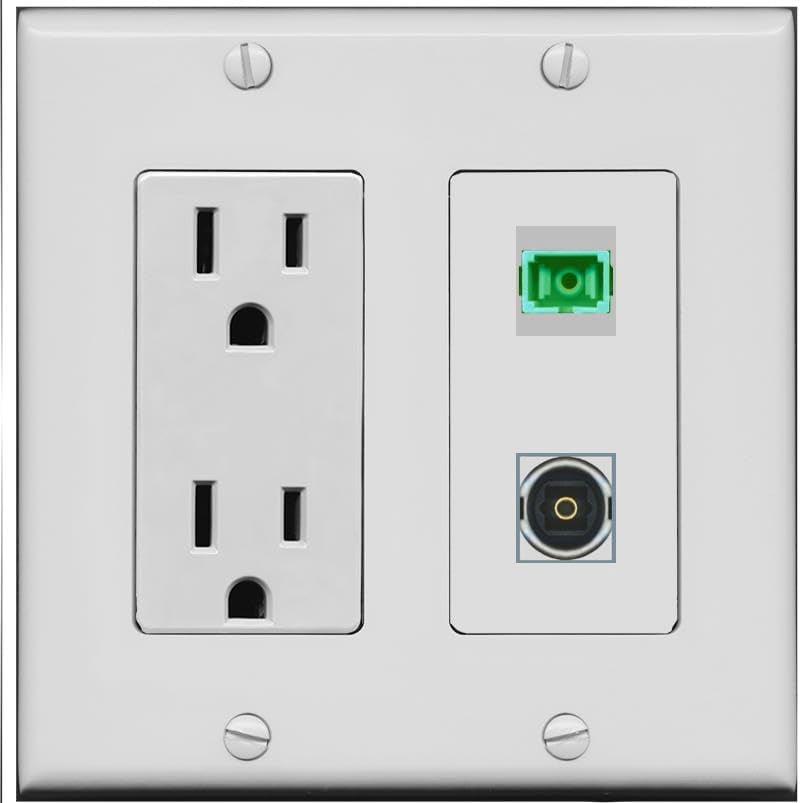 RiteAV 15 Amp Power Outlet and SC-APC-SX TOSLINK Wall Plate [Gray]