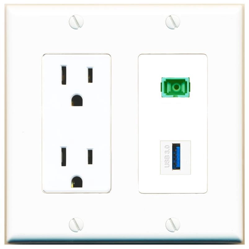 RiteAV 15 Amp Power Outlet and SC-APC-SX USB-3 Wall Plate Decorative [White]