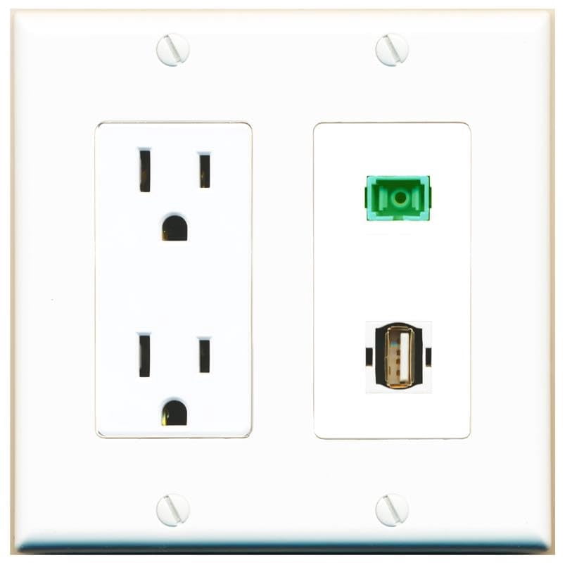 RiteAV 15 Amp Power Outlet and SC-APC-SX USB2 Wall Plate Decorative [White]