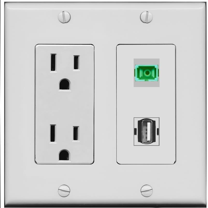 RiteAV 15 Amp Power Outlet and SC-APC-SX USB2 Wall Plate [Gray]