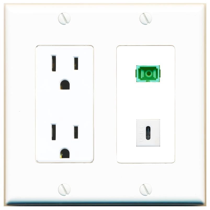 RiteAV 15 Amp Power Outlet and SC-APC-SX USBC Wall Plate Decorative [White]