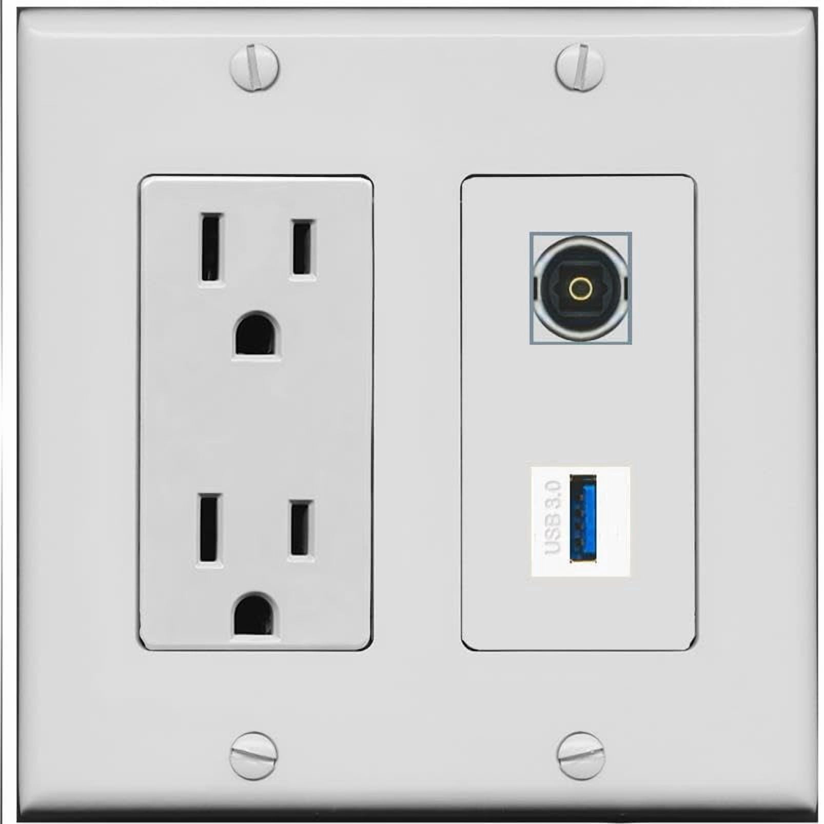 RiteAV 15 Amp Power Outlet and TOSLINK USB-3 Wall Plate [Gray]