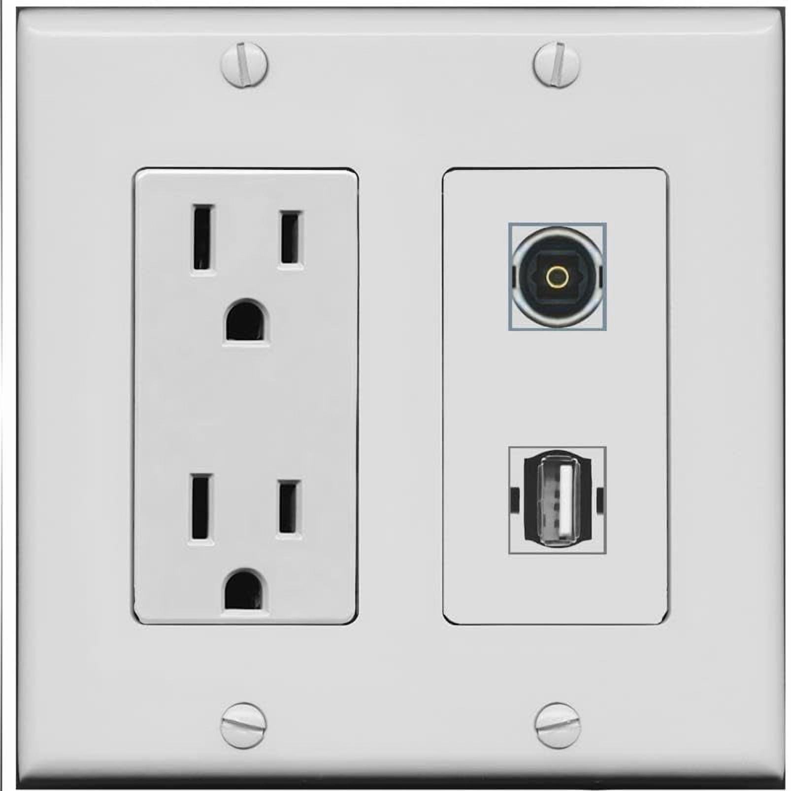 RiteAV 15 Amp Power Outlet and TOSLINK USB2 Wall Plate [Gray]