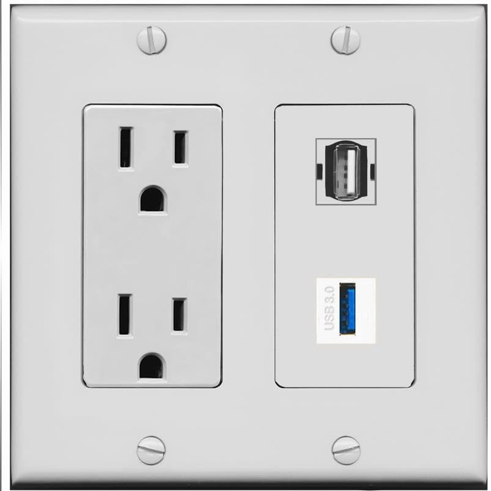 RiteAV 15 Amp Power Outlet and USB-3 USB2 Wall Plate [Gray]