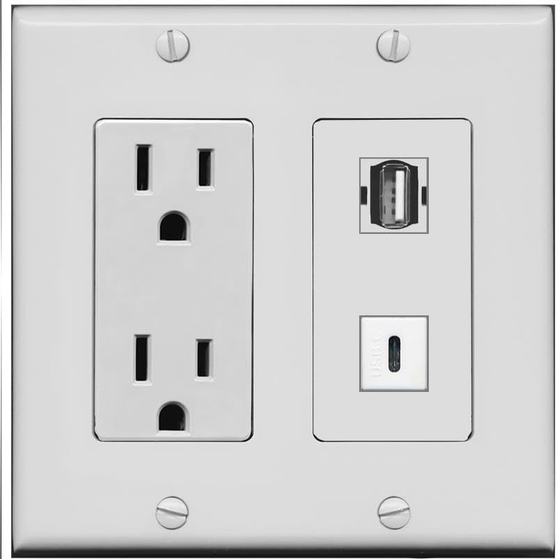RiteAV 15 Amp Power Outlet and USB2 USBC Wall Plate [Gray]