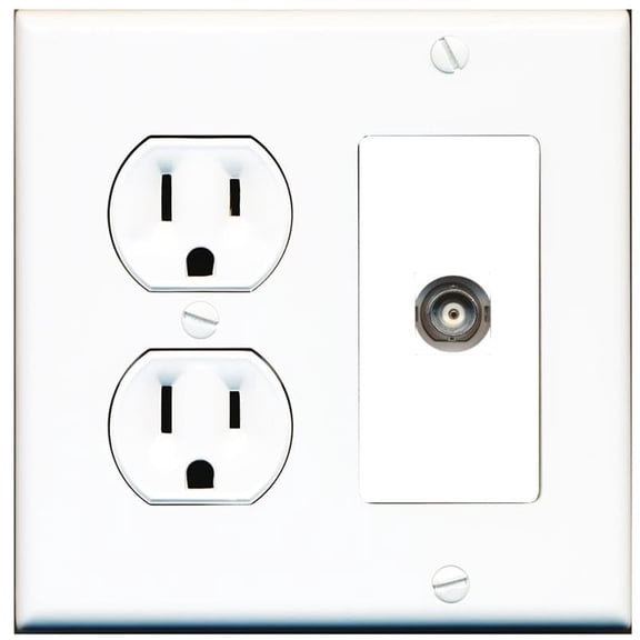 RiteAV 15 Amp Round Power Outlet and 1 Port BNC Wall Plate [White]
