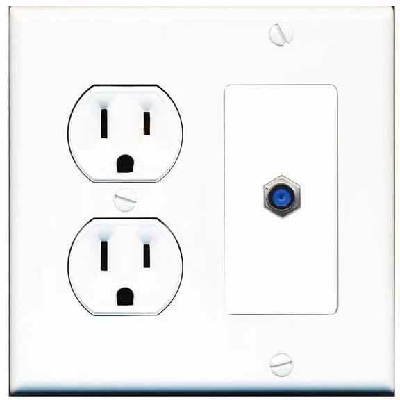 RiteAV 15 Amp Round Power Outlet and 1 Port F81 Wall Plate [White]