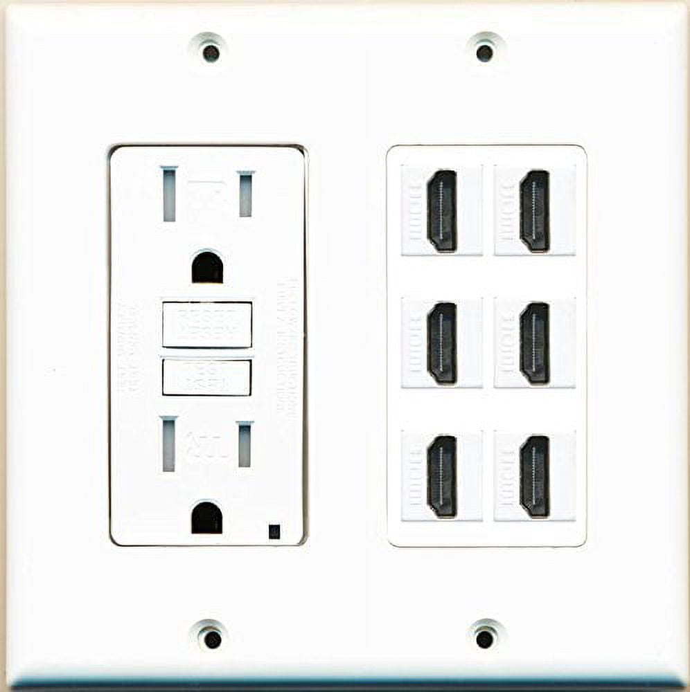 RiteAV 15A 125V GFCI Power Outlet + 6 HDMI Wall Plate Dual Gang Decorative