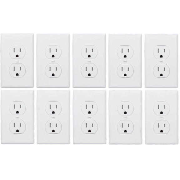 RiteAV 15A Electrical Duplex Receptacle Wall Outlet Plate 1 Gang - White - 10 Pack