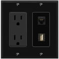 thumbnail image 1 of RiteAV 15A Power Outlet 1 Port CAT6 1 USB2 Jack Decorative Wall Plate [Black], 1 of 1