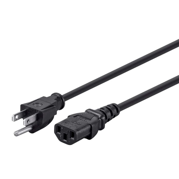RiteAV 1ft 14AWG Power Cord Cable w/ 3 Conductor PC Power Connector Socket (C13/5-15P) - Black