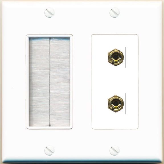RiteAV 2 Banana 1 Speaker Surround Female Coupler Binding Post Wall Plate - Brush [White]