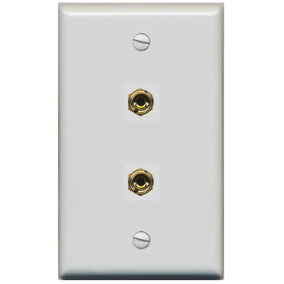 RiteAV 2 Banana 1 Speaker Surround Female Coupler Binding Post Wall Plate - Flat Style [Gray/Gray]