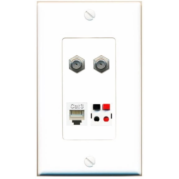RiteAV 2 Coax Phone Speaker Wall Plate Decorative [White]