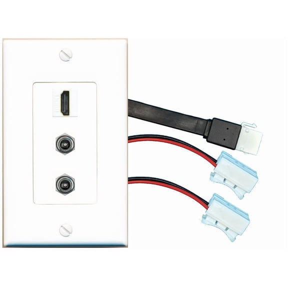 RiteAV 2 DC-Power HDMI Wall Plate with Pigtail Dongle Extension White