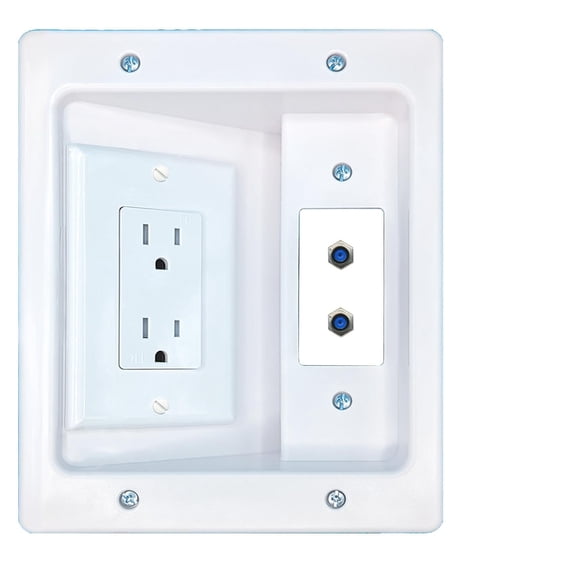 RiteAV 2 F81 Recessed Wall Plate Cable Concealer Management Kit with Power Outlet Hides Cords and Cables
