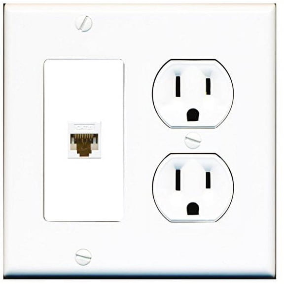 RiteAV (2 Gang Decorative 15 Amp Round Power Outlet Cat6 Wall Plate White