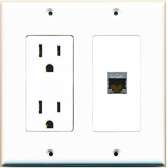 RiteAV - (2 Gang Decorative 15A Power Outlet Cat6a Wall Plate White