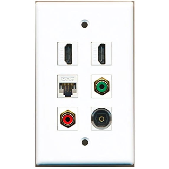 RiteAV - 2 HDMI 1 Port RCA Red 1 Port RCA Green 1 Port Toslink 1 Port Cat5e Ethernet White Wall Plate