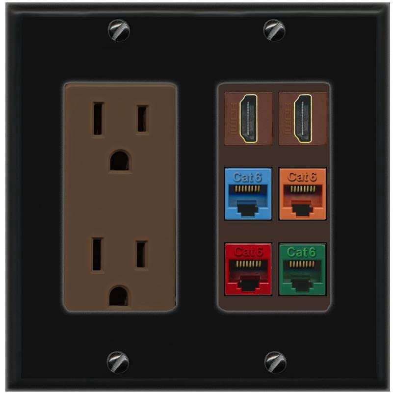RiteAV 2 HDMI 4 Cat6 Ethernet Mixed Color Wall Plate - Outlet [Black ...