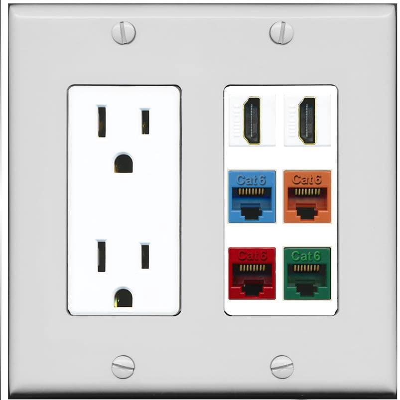 Outlet Color:gray RiteAV 2 HDMI 4 Cat6 Ethernet Mixed Color Wall Plate - Outlet [Gray ...