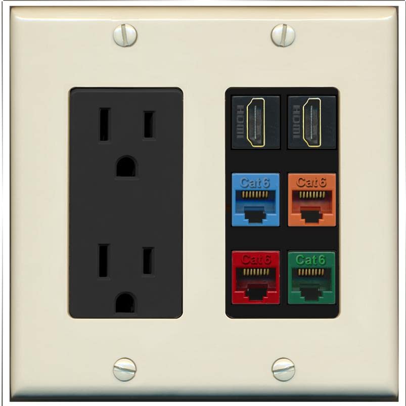 RiteAV 2 HDMI 4 Cat6 Ethernet Mixed Color Wall Plate - Outlet [Light ...