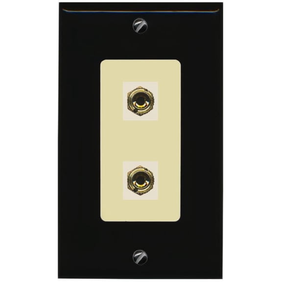 RiteAV 2 Port Banana Keystone Jack Plug (1 Speaker) Binding Post Coupler Wall Plate - 1 Gang [Black/Ivory]