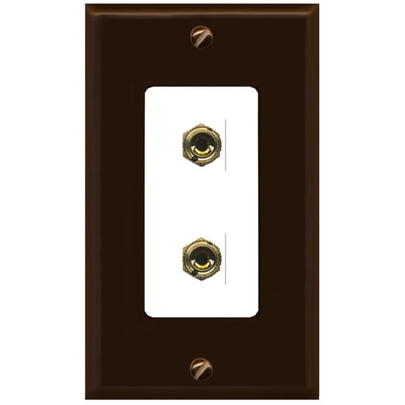 RiteAV 2 Port Banana Keystone Jack Plug (1 Speaker) Binding Post Coupler Wall Plate - 1 Gang [Brown/White]