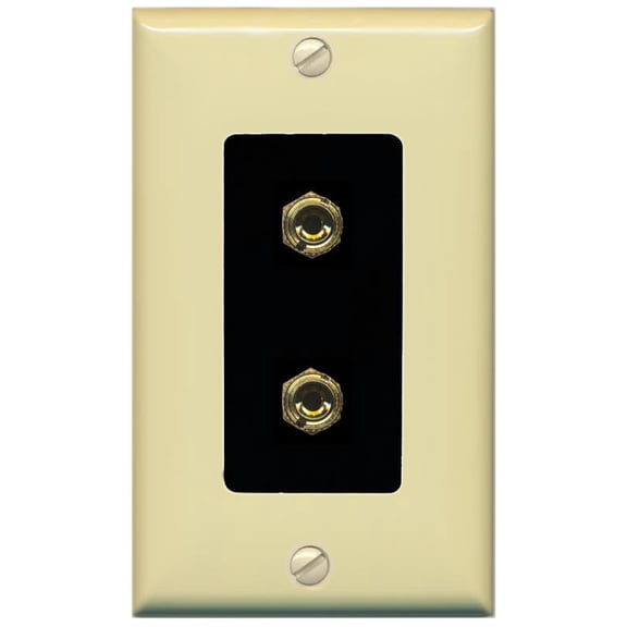 RiteAV 2 Port Banana Keystone Jack Plug (1 Speaker) Binding Post Coupler Wall Plate - 1 Gang [Ivory/Black]