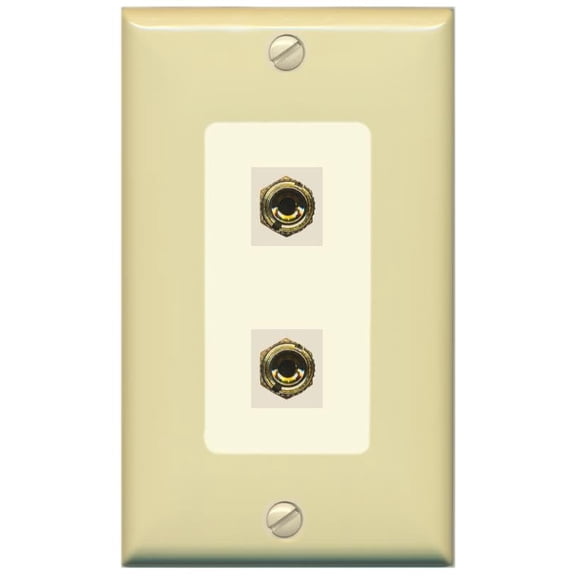 RiteAV 2 Port Banana Keystone Jack Plug (1 Speaker) Binding Post Coupler Wall Plate - 1 Gang [Ivory/Light-Almond]