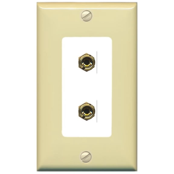 RiteAV 2 Port Banana Keystone Jack Plug (1 Speaker) Binding Post Coupler Wall Plate - 1 Gang [Ivory/White]