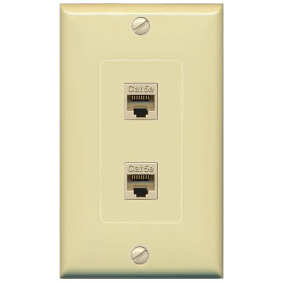 RiteAV 2 Port CAT5E Jack Coupler Female-Female Decorative Wall Plate [Ivory]